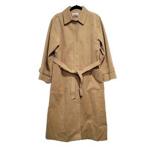 Vtg Count Romi Ultra Suede maxi Trench Coat 14 tan USA union made western preppy